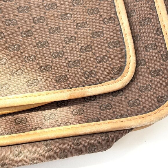 VINTAGE GUCCI Brown Leather & Canvas Crossbody Classic 1970's Purse / Clutch - Picture 6 of 15